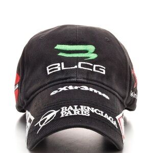 Balenciaga Black Embroidered Logo Baseball Cap with Green Accent